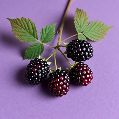 Ripe blackberries on stem