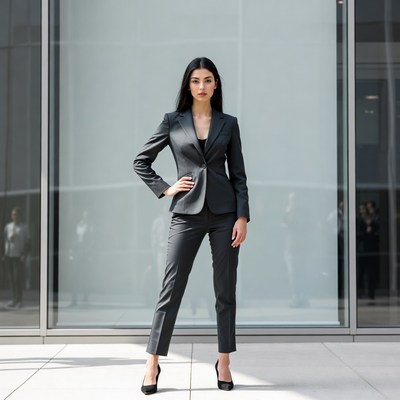 Middle Eastern woman in gray suit