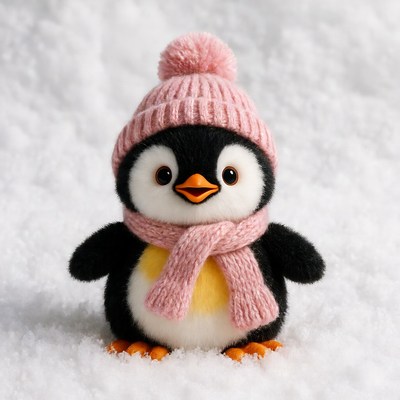 Cute penguin in pink hat scarf