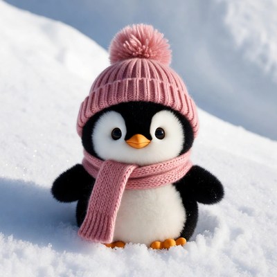 Cute penguin wearing pink hat scarf