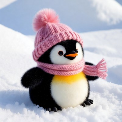 Cute penguin in pink hat scarf