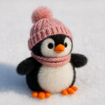 Cute penguin wearing pink knit hat