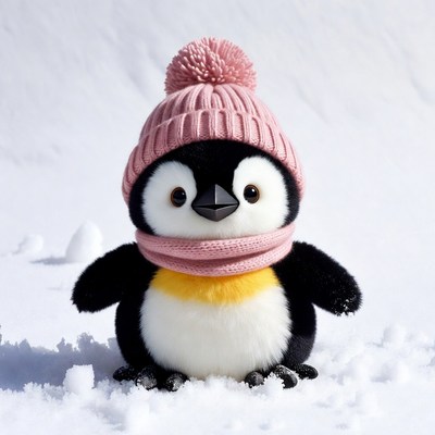 Cute penguin wearing pink hat scarf