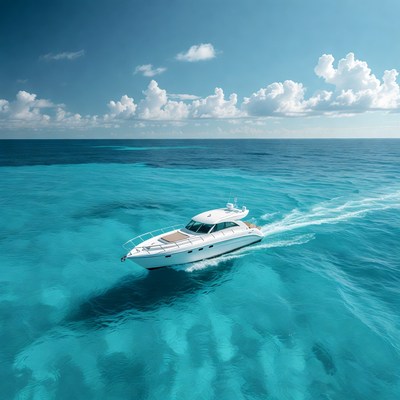 White yacht cruising turquoise ocean