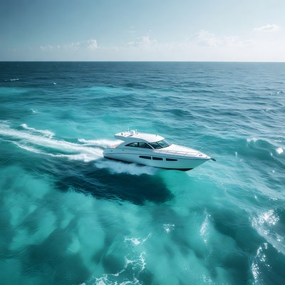 White speedboat racing on turquoise ocean