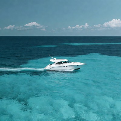 White yacht cruising turquoise ocean
