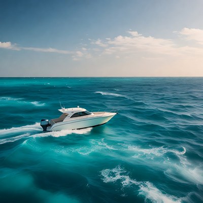 White speedboat racing turquoise ocean