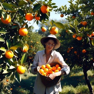 Woman harvesting oranges in orchard