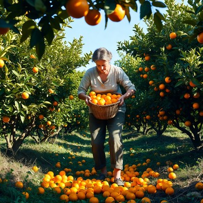 Woman harvesting oranges in orchard