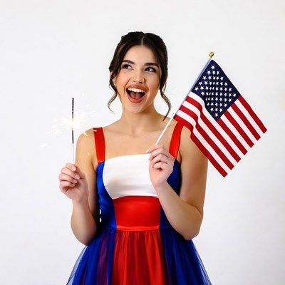 Woman holding flag and sparkler