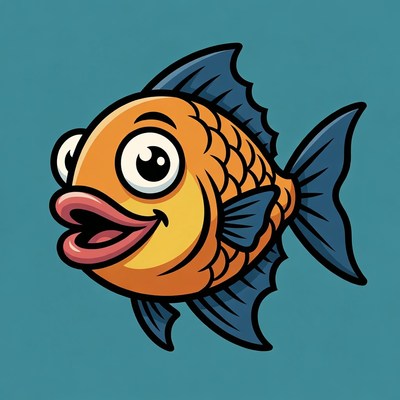 Cartoon goldfish smiling with open mouth