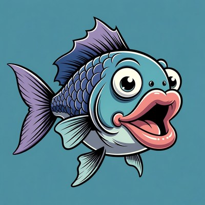 Cartoon Blue Fish with Big Eyes