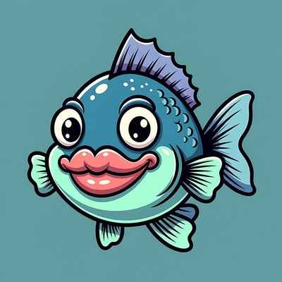 Cartoon Blue Fish Smiling