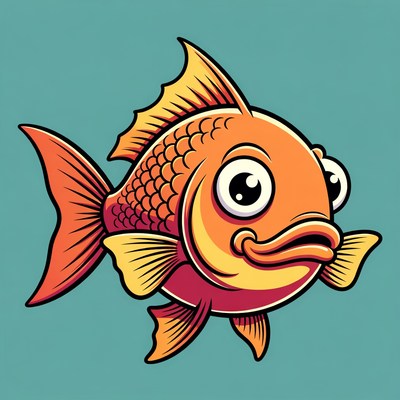Cartoon Goldfish on Blue Background