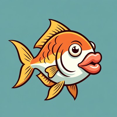 Cartoon goldfish with red lips