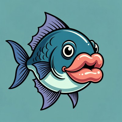 Cartoon blue fish with big lips