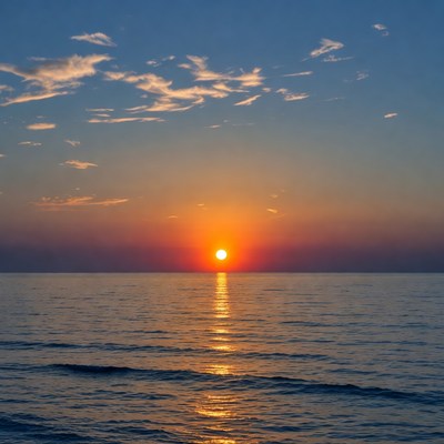 Sunset over calm ocean sea
