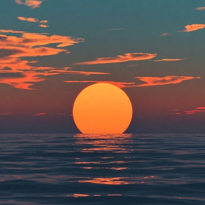 Sun setting over calm ocean