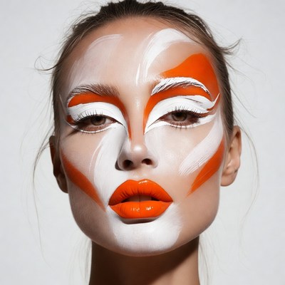 Woman with white orange face paint