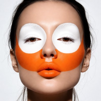 Asian woman with orange white face paint