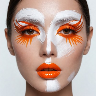 Asian woman with orange white face paint