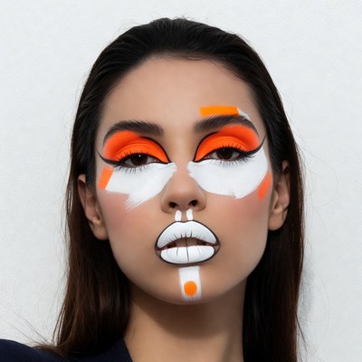 Woman with orange white face paint