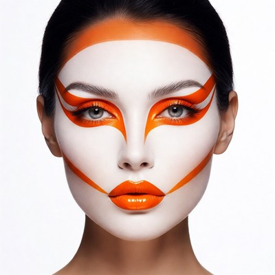 Asian woman with orange face paint