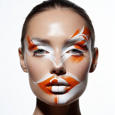 Woman with orange white face paint