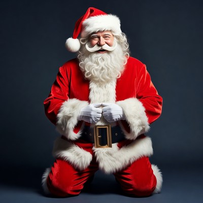 Santa Claus kneeling in red suit
