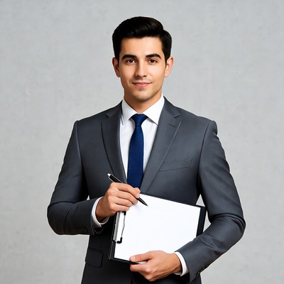 Man in suit holding clipboard