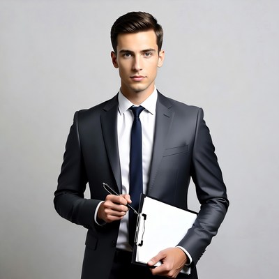 Man holding clipboard and pen