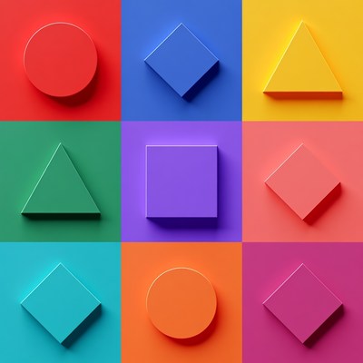 3D Colored Geometric Shapes Grid