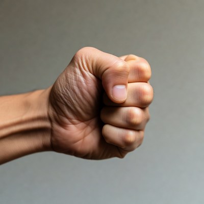 Clenched fist on gray background