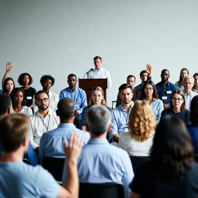 Diverse group attending business presentation