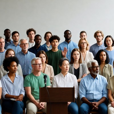 Diverse group at podium presentation