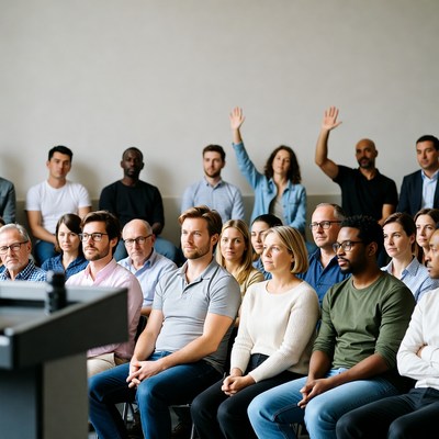Diverse audience attending conference lecture