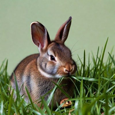 Baby rabbit eating grass