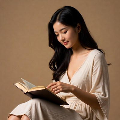 Asian woman reading book