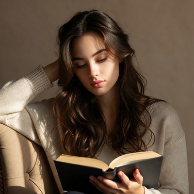 Woman reading book on chair