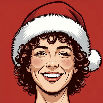 Smiling Woman Wearing Santa Hat