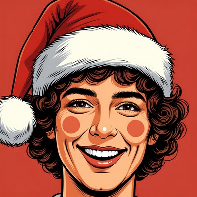 Smiling Woman Wearing Santa Hat