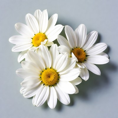 Three White Daisies on Gray Background