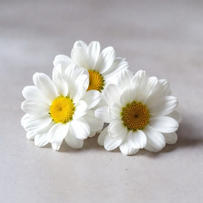 Three White Daisies on Gray Background