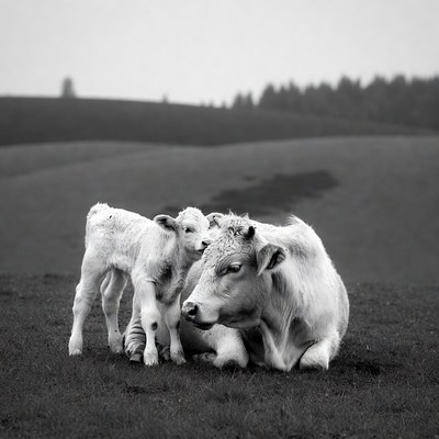 Mother Cow with Twin Calves