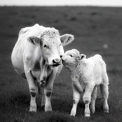 Mother Cow Kissing Calf