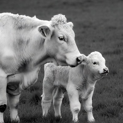 Mother Cow Nuzzling Calf