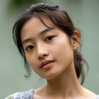 Asian woman with ponytail closeup