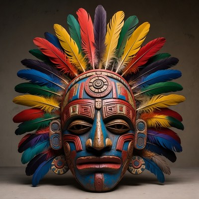 Colorful Feathered Aztec Mask