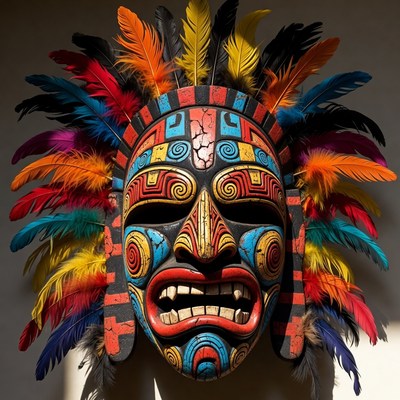 Colorful Feathered Tribal Mask