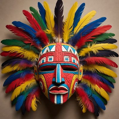 Colorful Feathered Tribal Mask
